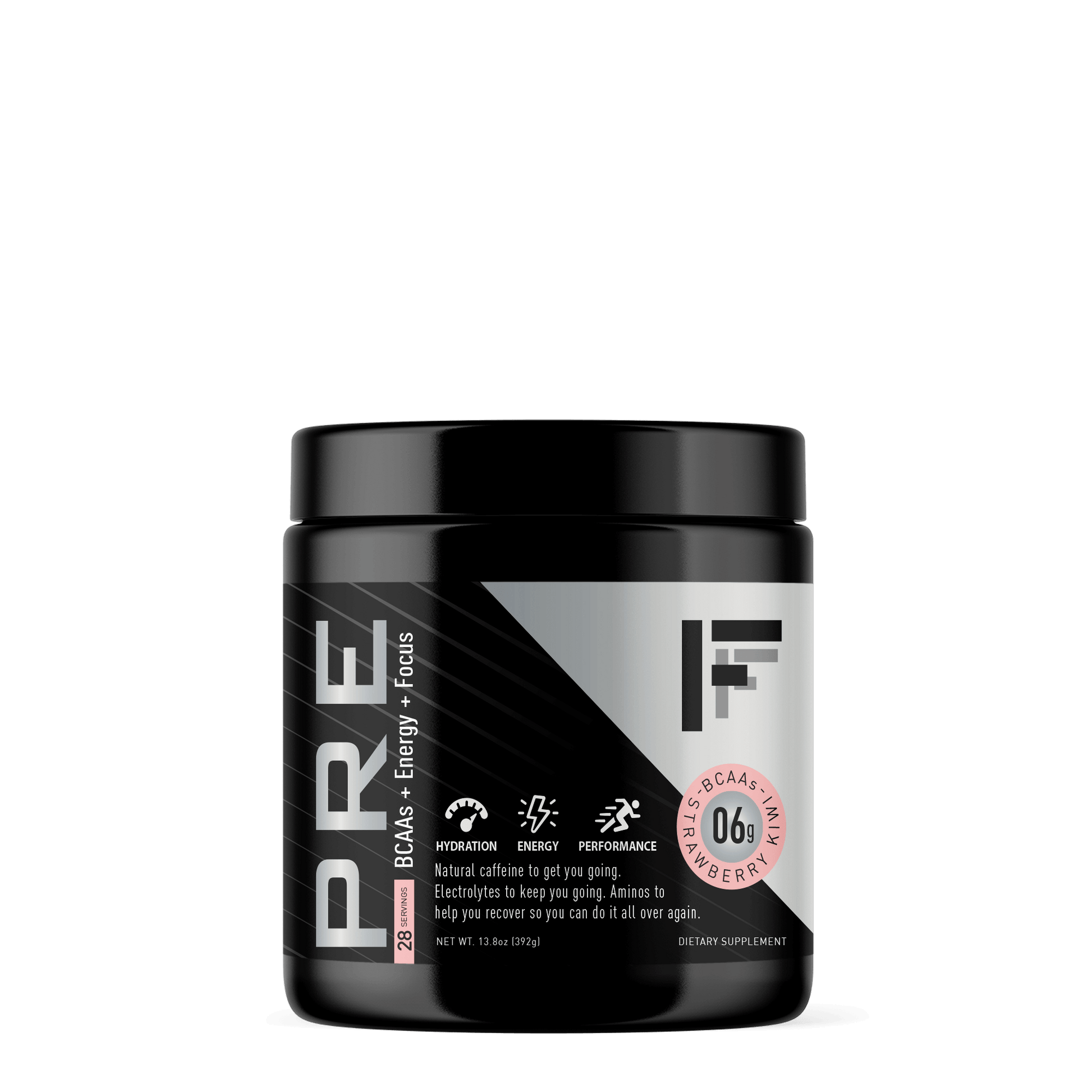 "Get energized with FEAST-FUEL Pre-Workout, packed with 100mg of natural caffeine, BCAAs, L-Glutamine and electrolytes."