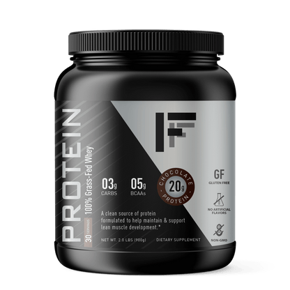 High-quality chocolate whey protein powder sourced from grass-fed cows