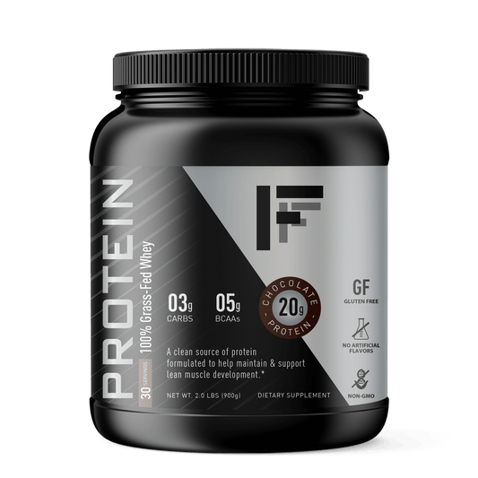 High-quality chocolate whey protein powder sourced from grass-fed cows