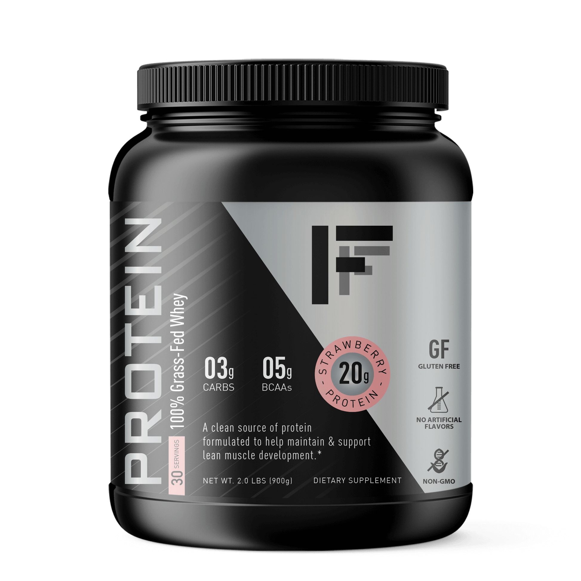 High-quality strawberry whey protein powder sourced from grass-fed cows