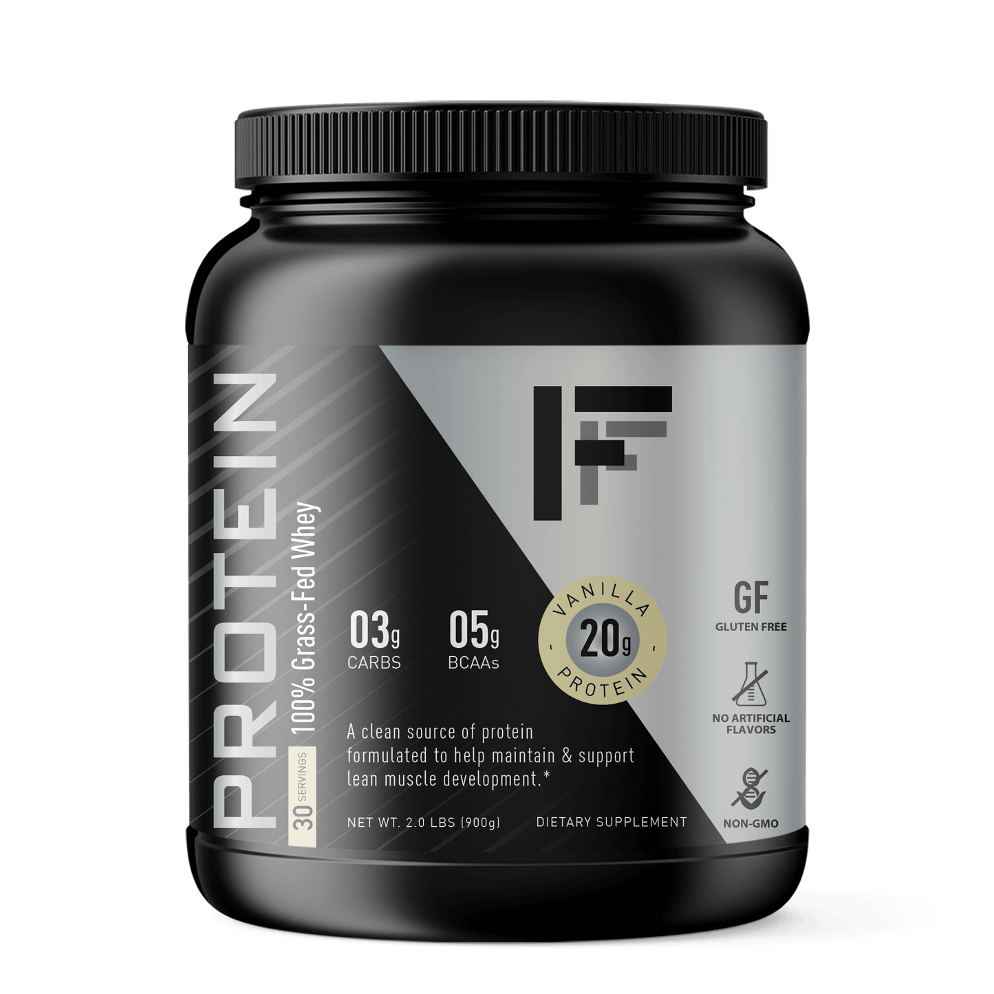 High-quality vanilla whey protein powder sourced from grass-fed cows