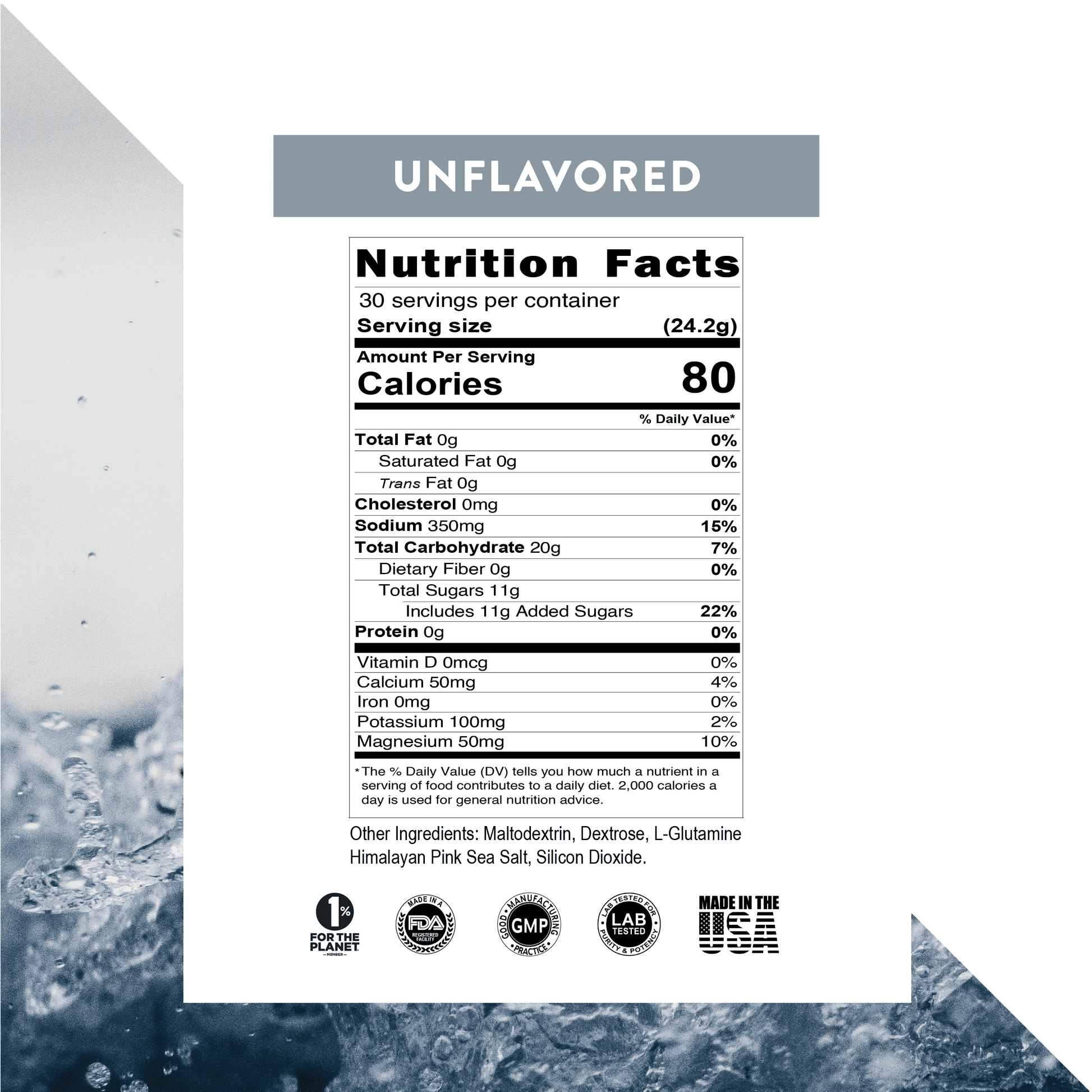 Fuel your endurance with 350mg sodium, 20g carbs, and 3g L-Glutamine for quick recovery.